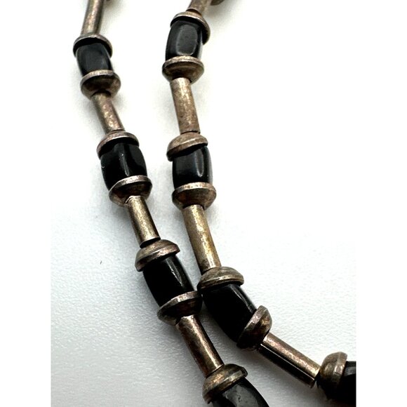 Minimalist Sterling Silver Black Onyx Ankle Bracelet 925 Beaded Toggle Boho Vtg - Picture 3 of 8